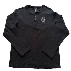 Lucky Brand Black Henley Waffle Knit Long Sleeve Men’s Sz large